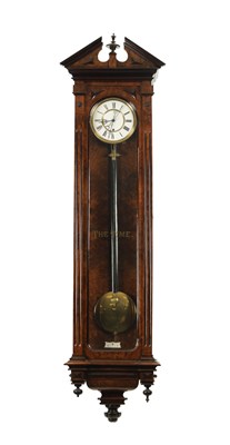 Lot 1228 - A LARGE LATE 19TH CENTURY GERMAN WALNUT AND EBONISED REGULATOR WALL CLOCK