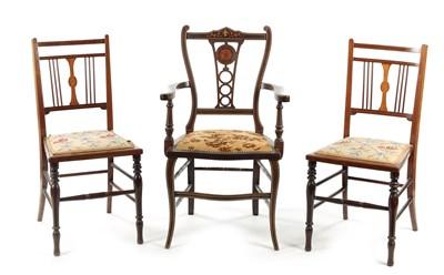 Lot 20 - THREE EDWADIAN INLAID MAHOGANY CHAIRS