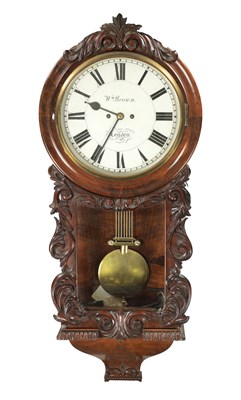 Lot 1238 - W. BROWN. LONDON. A LATE 19TH CENTURY CARVED WALNUT DOUBLE FUSEE WALL CLOCK