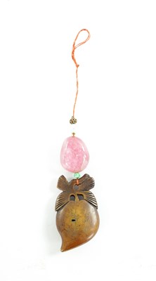 Lot 167 - A CHINESE RHINOCEROS HORN AND HARD STONE PENDANT