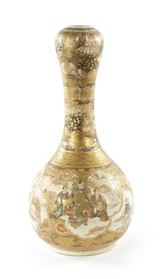 Lot 489 - A 19TH CENTURY JAPANESE SATSUMA BOTTLE NECK VASE