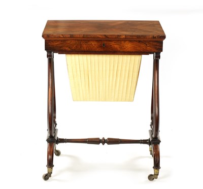 Lot 1378 - A GOOD GEORGE IV FIGURED ROSEWOOD WORK TABLE OF FINE PROPORTIONS