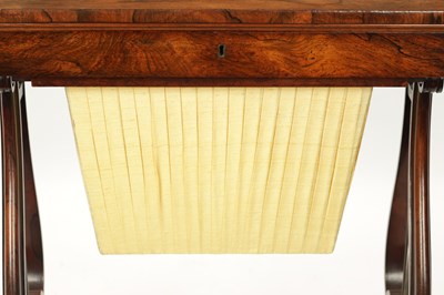 Lot 1378 - A GOOD GEORGE IV FIGURED ROSEWOOD WORK TABLE OF FINE PROPORTIONS