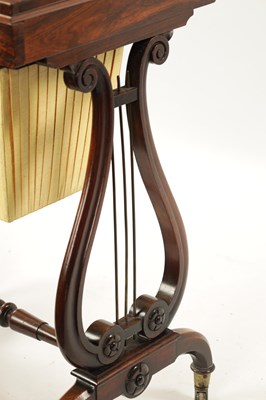 Lot 1378 - A GOOD GEORGE IV FIGURED ROSEWOOD WORK TABLE OF FINE PROPORTIONS
