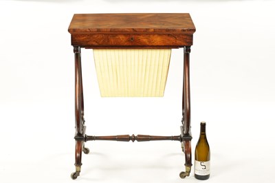 Lot 1378 - A GOOD GEORGE IV FIGURED ROSEWOOD WORK TABLE OF FINE PROPORTIONS