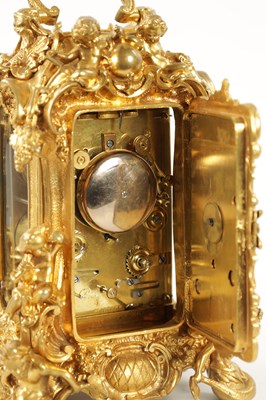 Lot 1272 - GROHE, PARIS. A FINE AND RARE MID 19TH CENTURY FRENCH CAST GILT BRASS ROCOCO REPEATING PETITE SONNERIE CARRIAGE CLOCK