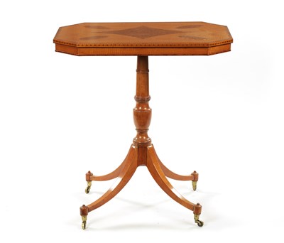 Lot 1432 - A REGENCY SATINWOOD AND AMBOYNA PANELLED OCCASIONAL TABLE