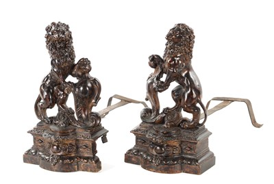 Lot 940 - A PAIR OF 19TH CENTURY BRONZE SCULPTURED CHENETS
