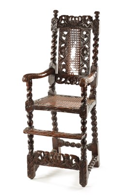Lot 1491 - A RARE CHARLES II JOINED WALNUT CHILD’S HIGH CHAIR