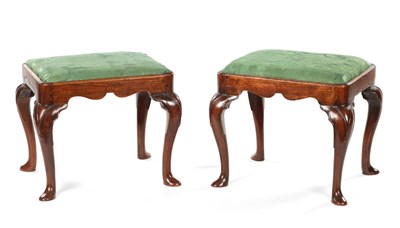 Lot 1416 - A GOOD AND RARE PAIR OF GEORGE I WALNUT DRESSING STOOLS