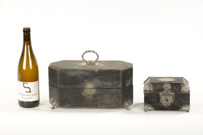Lot 1062 - AN 18TH CENTURY SHAGREEN CADDY BOX AND A SIMILAR SMALLER CASKET