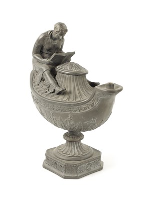 Lot 479 - AN 18TH CENTURY WEDGWOOD BLACK BASALT OIL LAMP