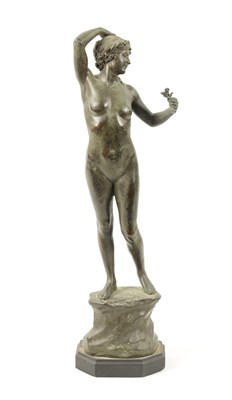 Lot 1033 - FREDERICK JAMES HALNON (BRITISH, 1881-1958) AN ART NOUVEAU GREEN PATINATED FIGURAL BRONZE