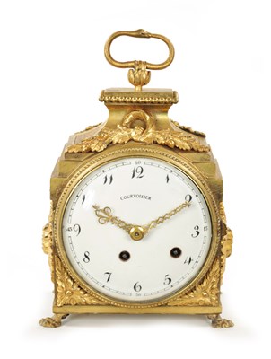 Lot 1309 - AN EARLY 19TH CENTURY ORMOLU PENDULE D’OFFICIER QUARTER CHIMING MANTEL CLOCK