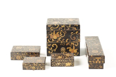 Lot 558 - A COLLECTION OF  FIVE JAPANESE MEIJI PERIOD LACQUER WORK BOXES
