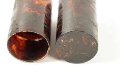 Lot 487 - A PAIR OF 19TH CENTURY CHINESE ENGRAVED TORTOISESHELL BEAKERS