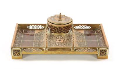 Lot 950 - ERHARD & SOHNE, A ROSEWOOD AND BRASS INLAID INK STAND