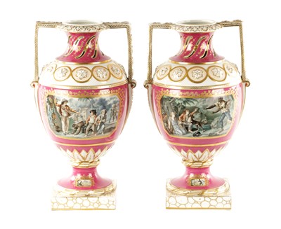 Lot 473 - A FINE PAIR OF BERLIN PORCELAIN URN-SHAPED VASES