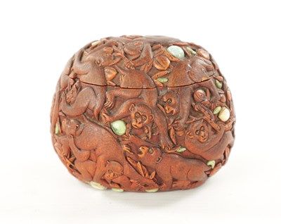 Lot 602 - A JAPANESE MEIJI PERIOD CARVED HARDWOOD LIDDED BOX