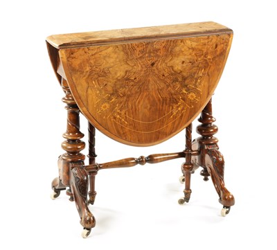 Lot 1495 - A 19TH CENTURY INLAID WALNUT MINIATURE SUTHERLAND TABLE