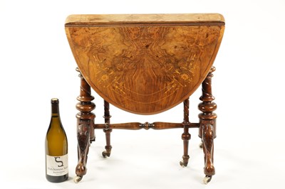 Lot 1495 - A 19TH CENTURY INLAID WALNUT MINIATURE SUTHERLAND TABLE