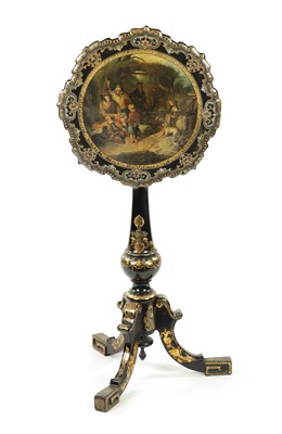 Lot 1406 - A GOOD 19TH CENTURY PAPIER MACHE ADJUSTABLE MUSIC STAND
