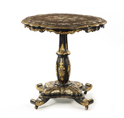 Lot 1387 - A GOOD 19TH CENTURY PAPIER MACHE OCCASIONAL TILT-TOP TABLE