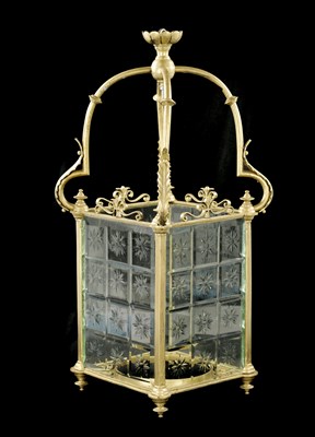 Lot 992 - A 19TH CENTURY BRASS HANGING HALL LANTERN