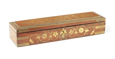 Lot 525 - A 19TH CENTURY ANGLO INDIAN BRASS INLAID HARDWOOD PEN AND INK BOX