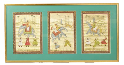 Lot 182 - A SET OF THREE 19TH CENTURY INDIAN MOGUL WATERCOLOURS