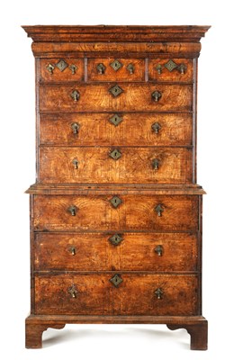 Lot 453 - A FINE WILLIAM AND MARY FIGURED ASH CHEST ON CHEST