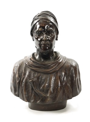 Lot 18 - A LIFE SIZE PATINATED BRONZE BUST OF TURK