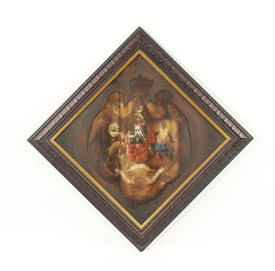 Lot 27 - A 19TH CENTURY PAINTED AND FRAMED HATCHMENT DEPICTING ZW WARRIOR ETC.