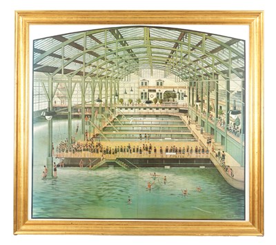 Lot 115 - AFTER MARILYN JANECK BLAISDEIL (1928-2016) A LARGE FRAMED COLOURED PRINT OF A SAN FRANCISCO SWIMMING BATHS 1900