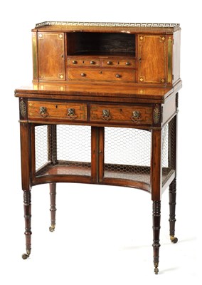 Lot 67 - A FINE REGENCY BRASS INLAID ROSEWOOD BONHEUR DE JOUR IN THE MANNER OF JOHN MCLEAN