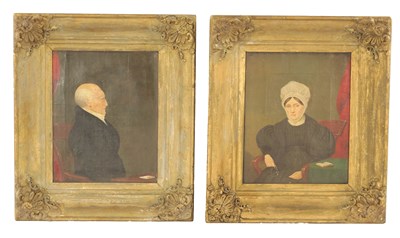 Lot 431 - A PAIR OF 19TH CENTURY OIL ON CANVAS HALF LENGTH PORTRAITS