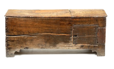 Lot 268 - A RARE 17TH CENTURY BOARDED OAK COFFER