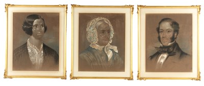Lot 190 - A SET OF THREE 19TH CENTURY PASTELS FAMILY PORTRAITS