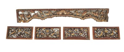 Lot 13 - A SELECTION OF FIVE CARVED CHINESE PANELS