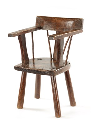 Lot 343 - A RARE 18TH CENTURY PRIMITIVE ASH AND ELM CHILD’S CHAIR