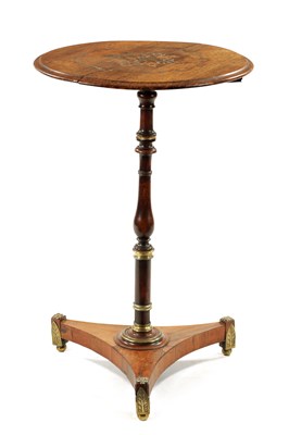 Lot 15 - A REGENCY ROSEWOOD BRASS MOUNTED CIRCULAR TOP INLAID OCCASIONAL TABLE