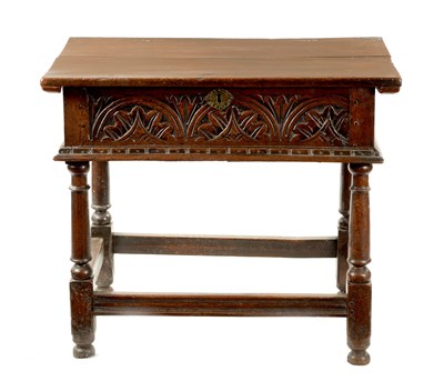 Lot 48 - A RARE 17TH CENTURY JOINED OAK BOX TOP SIDE TABLE