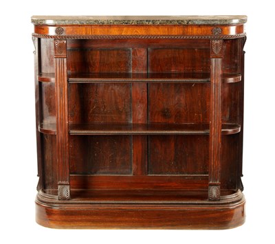 Lot 75 - A REGENCY FIGURED ROSEWOOD OPEN BOOKCASE OF SMALL SIZE
