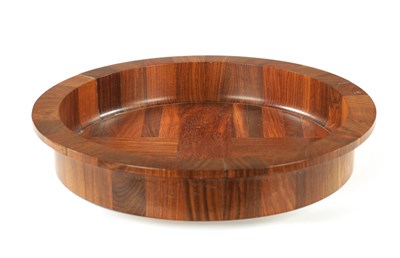 Lot 344 - A CIRCULAR CONTEMPORARY SEGMENTED HARDWOOD BOWL BY COCOBOLO, DENMARK