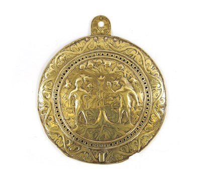 Lot 73 - A LATE 17TH CENTURY ADAM & EVE EMBOSSED HANGING WALL LIGHT PLAQUE
