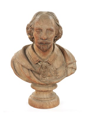 Lot 435 - A LATE 19TH CENTURY CARVED WOODEN BUST OF SHAKESPEARE