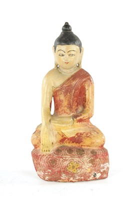 Lot 118 - A 19TH CENTURY CARVED ALABASTER PAINTED BURMESE BUDDHA
