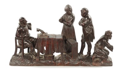 Lot 404 - AN 18TH CENTURY CARVED GROUP OF FIGURES, SENTENCING PRISONER