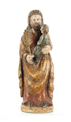 Lot 100 - AN EARLY 18TH CENTURY SPANISH CARVED FIGURE OF MOSES WITH CHILD