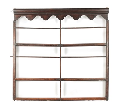 Lot 421 - AN 18TH CENTURY OAK HANGING DELFT RACK